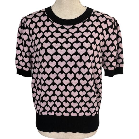 Women's XL (Fits Medium) Pink Hearts on Black Sweater - Picture 1 of 6